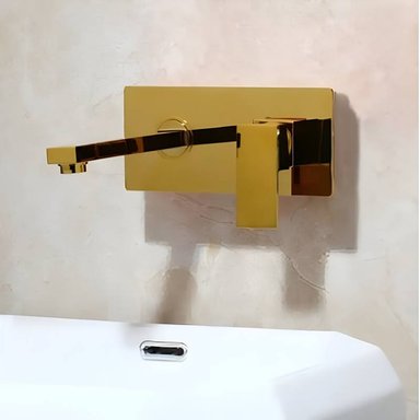 MEZCLADORA DE LAVATORIO DORADO ELEGANTE A LA PARED