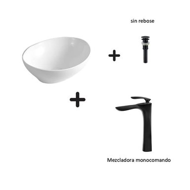 COMBO DE LAVATORIO OVALADO MAS MONOCOMANDO COLOR NEGRO Y DESAGUE