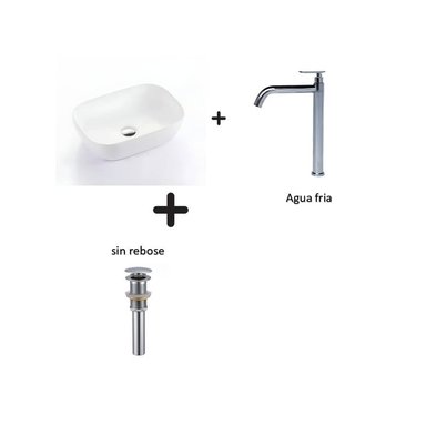 COMBO DE LAVATORIO RECTANGULAR MAS GRIFERIA AGUA FRIA  Y DESAGUE
