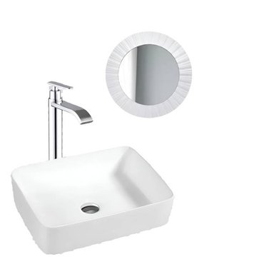 COMBO DE LAVATORIO RECTANGULAR MAS GRIFERIA AGUA FRIA  DESAGUE ESPEJO - 2