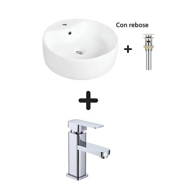 COMBO DE LAVATORIO REDONDO MAS GRIFERIA Y DESAGUE