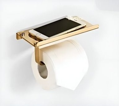 PORTAPAPEL HIGIENICO DORADO BRILLANTE CON SOPORTE MULTIUSO SUS 304