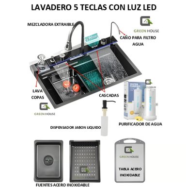 LAVADERO MULTIFUNCIONAL DE COCINA CON LUCES 5 TECLAS + MEZCLADORA