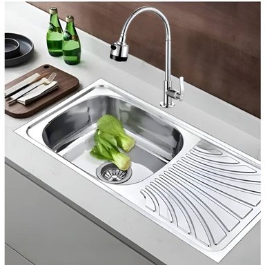SET LAVADERO MINIMALISTA ACERO INOXIDABLE PLATEADO FREGADERO NZD MAS GRIFERIA AGUA FRIA - 2