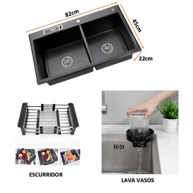 COMBO LAVADERO DE COCINA 2 POZAS NEGRO + MEZCLADORA EXTRAIBLE - 5