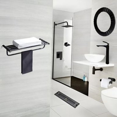 COMBO COMPLETO PARA BAÑO  KIT DE ACCESORIOS EN ACERO NEGRO TENDENCIA