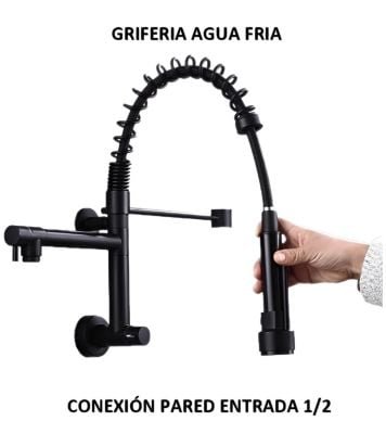 GRIFERIA DE COCINA ACERO DOBLE CAÑO AGUA FRIA NEGRO
