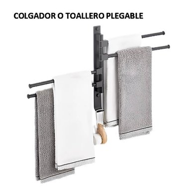 COLGADOR O TOALLERO MINIMALISTA ALUMINIO NEGRO DE BARRAS MULTIPLES PLEGABLE