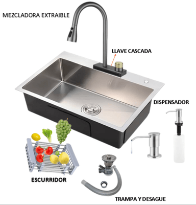 COMBO LAVADERO DE COCINA MODELO POZON 81x48x22cm  ACERO + MEZCLADORA