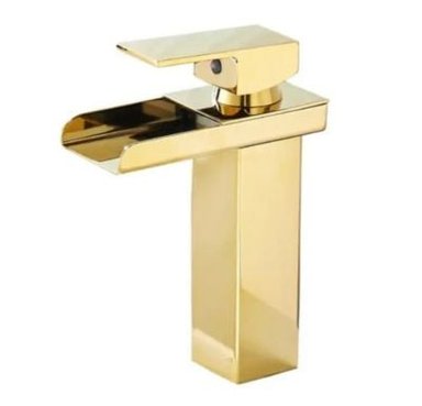 MEZCLADORA LAVATORIO DORADO BRILLANTE CAIDA CASCADA 17 CM