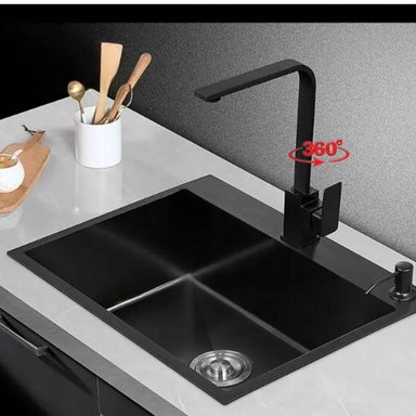 COMBO LAVADERO 60X45X23CM  NEGRO + MEZCLADORA GIRATORIA 360 GRADOS