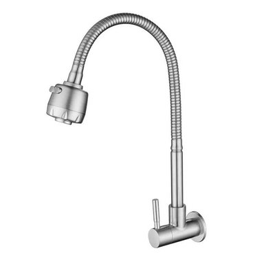 GRIFERIA LLAVE ACERO PLATEADO LAVADERO COCINA FLEXIBLE PARED