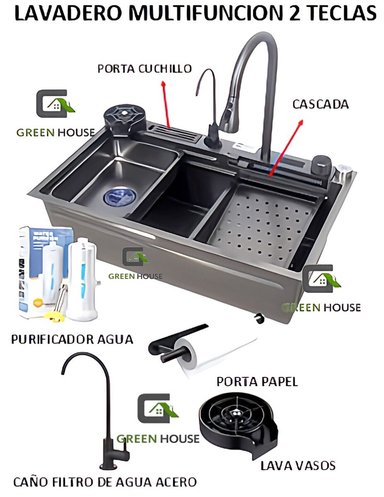 LAVADERO DE COCINA PORTA CUCHILLO MULTIFUNCIONAL 2 TECLAS ACERO NEGRO