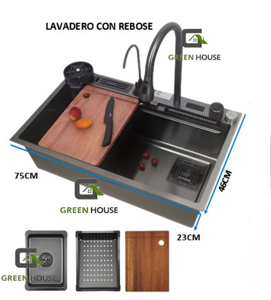 LAVADERO DE COCINA PORTA CUCHILLO MULTIFUNCIONAL 2 TECLAS ACERO NEGRO - 5