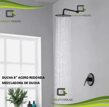 JUEGO DE DUCHA 8 PULGADAS ACERO REDONDO + MEZCLADORA REDONDA