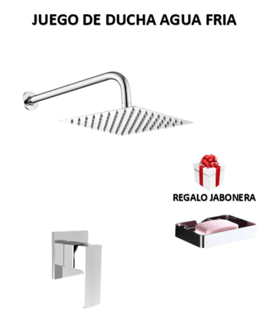 JUEGO DE  DUCHA  ACERO 20CM + LLAVE DE DUCHA CROMADO AGUA FRIA