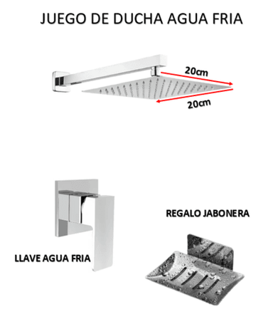 JUEGO DE  DUCHA  ACERO 20CM + LLAVE DE DUCHA DUCHA  CROMADO AGUA FRIA - 2