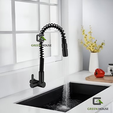 GRIFERIA  ACERO COCINA NEGRO RESORTE  A LA PARED