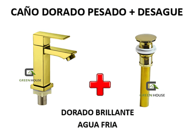 GRIFERIA  15CM DORADO PESADO AGUA FRIA  + DESAGUE DORADO
