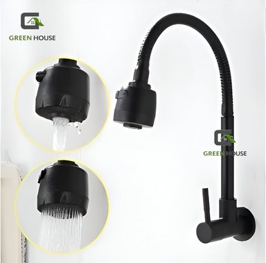GRIFERIA DE ACERO PARA COCINA  PARED FLEXIBLE NEGRO