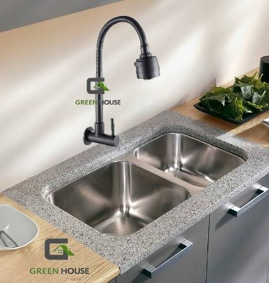 GRIFERIA DE ACERO PARA COCINA  PARED FLEXIBLE NEGRO - 2
