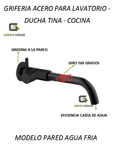 GRIFERIA ACERO INOXIDABLE PARA LAVATORIO NEGRO AGUA FRIA - 3