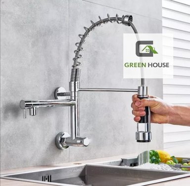 GRIFERIA DE COCINA DOBLE CAÑO AGUA FRIA CROMADO PARED - 2