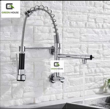 GRIFERIA DE COCINA DOBLE CAÑO AGUA FRIA CROMADO PARED - 4