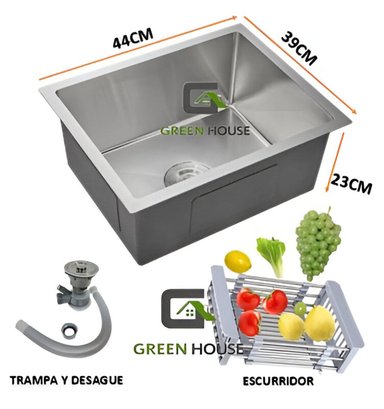 COMBO DE LAVADERO COCINA ACERO 44X39CM + GRIFERIA FLEXIBLE AGUA FRIA - 2