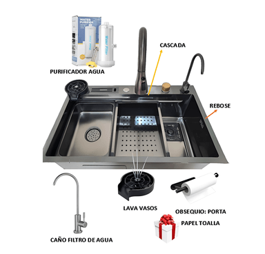 LAVADERO 75X46X23CM DE COCINA PORTA CUCHILLO ACERO NEGRO