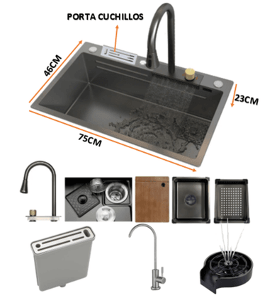 LAVADERO 75X46X23CM DE COCINA PORTA CUCHILLO ACERO NEGRO - 5