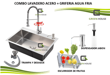COMBO LAVADERO 60X45X23CM ACERO SATINADO + GRIFERIA AGUA FRIA