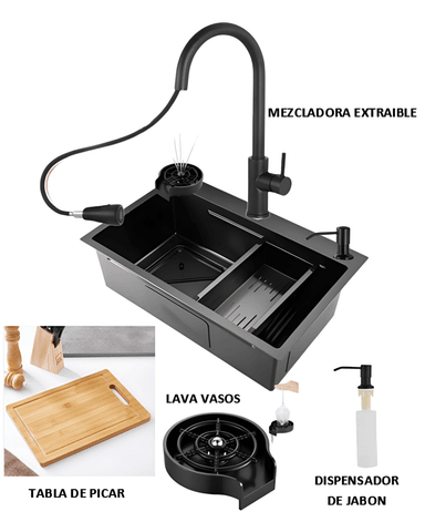 LAVADERO DE COCINA MULTIFUNCION CON REBOSE  MEZCLADORA EXTRAIBLE - 3