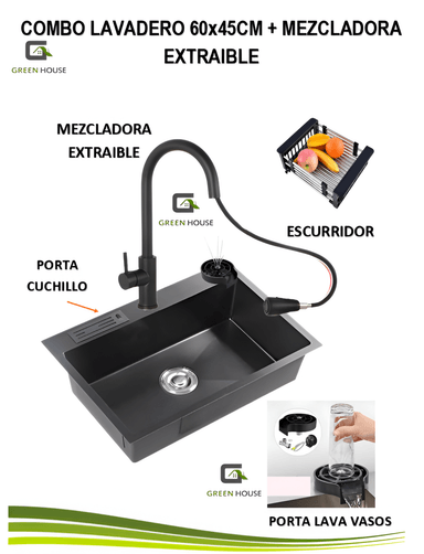 COMBO 60X45X23CM LAVADERO DE COCINA PORTA CUCHILLO + MEZCLADORA