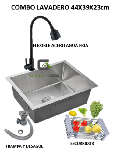 COMBO DE LAVADERO CDO 44X39X21CM  + GRIFERIA  AGUA FRIA  ACERO