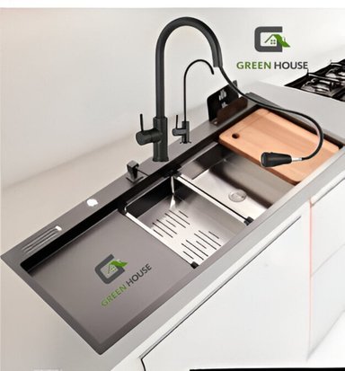 COMBO LAVADERO 100X 50 X23 CM ACERO PREMIUM DELUXE + MEZCLADORA - 2