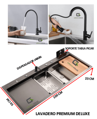 COMBO LAVADERO 100X 50 X23 CM ACERO PREMIUM DELUXE + MEZCLADORA - 6