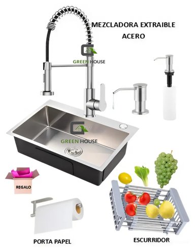 COMBO 60X45X23CM LAVADERO DE COCINA   MEZCLADORA  EXTRAIBLE