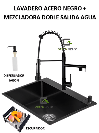 COMBO LAVADERO 60X45X23CM  + MEZCLADORA FLEXIBLE  ACERO