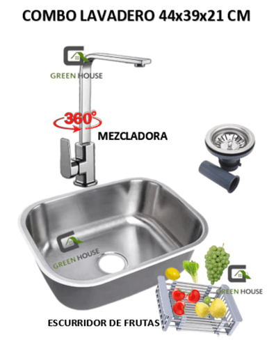 COMBO DE LAVADERO FREGADERO ACERO + MEZCLADORA  GIRO 360 GRADOS