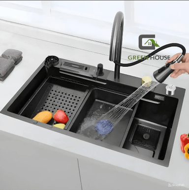 LAVADERO MULTIFUNCIONAL ACERO NEGRO CON PORTA CUCHILLO