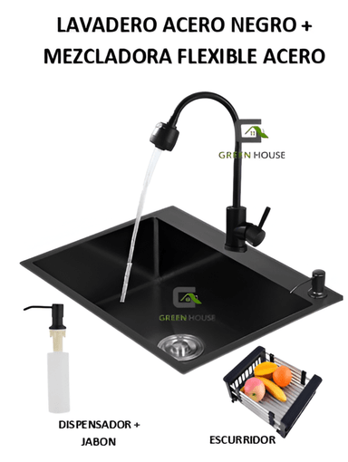 COMBO LAVADERO 60X45X23CM  + MEZCLADORA FLEXIBLE  ACERO