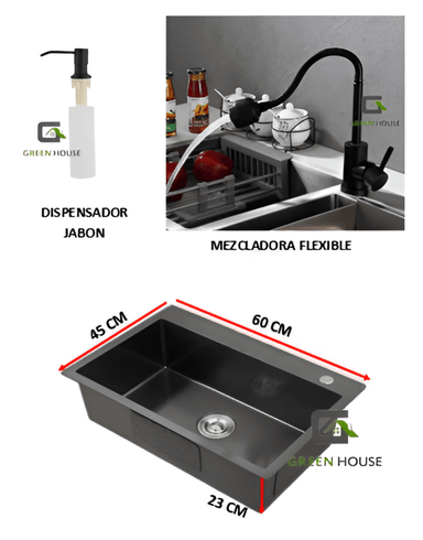 COMBO LAVADERO 60X45X23CM  + MEZCLADORA FLEXIBLE  ACERO - 5