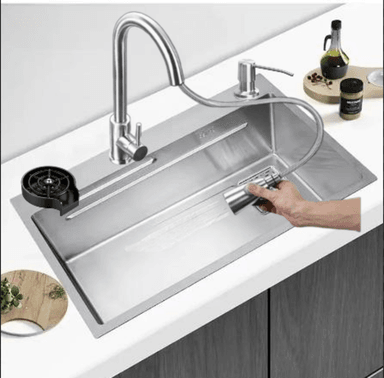COMBO 75X45X23CM LAVADERO DE COCINA CON REBOSE MEZCLADORA EXTRAIBLE - 3