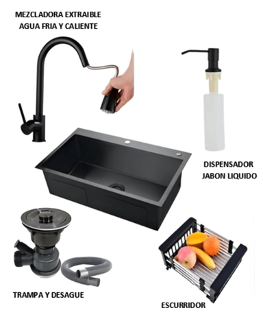 COMBO 81X48X23CM LAVADERO DE COCINA MODELO POZON  + MEZCLADORA