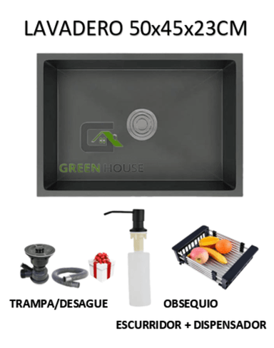 LAVADERO DE COCINA 50X45X23CM ACERO INOXIDABLE COLOR NEGRO