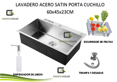 LAVADERO ACERO SATINADO PORTA CUCHILLO 60X45X23CM