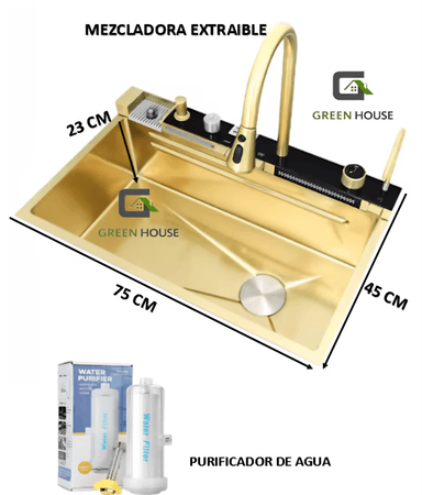 LAVADERO MULTIFUNCIONAL DE COCINA MODELO PIANO  5 TECLAS DORADO - 2