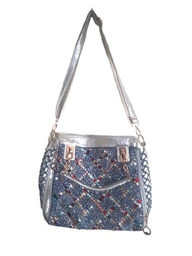 CARTERA PLATEADO HOMBRO DECORATIVO CON DIAMANTES IMITACIÓN