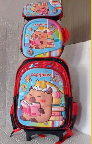 SET DE MOCHILA CAPIBARA 3 PIEZAS CON RUEDAS Y LUCES